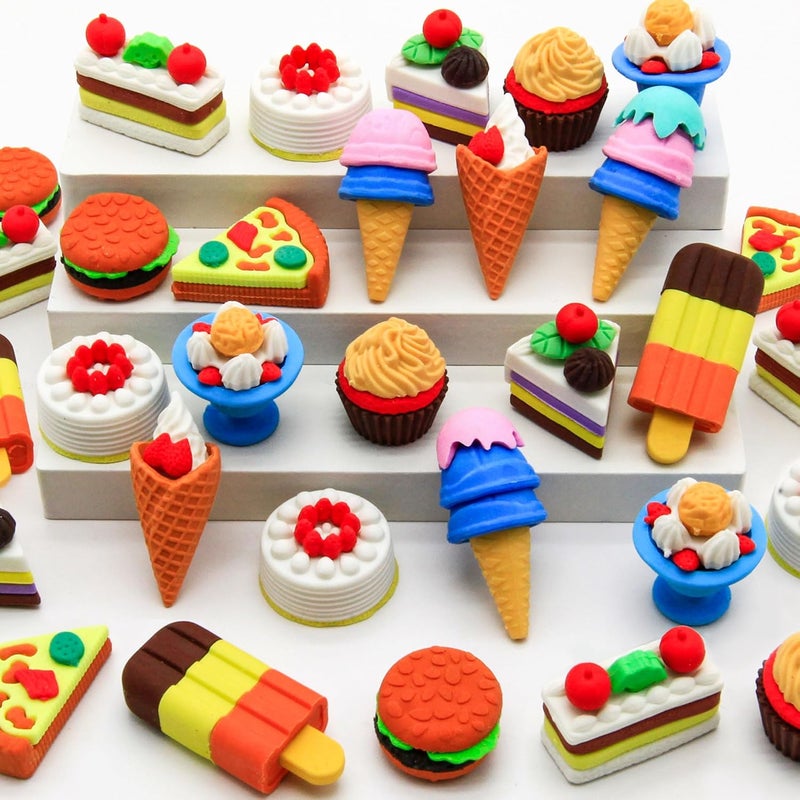 Satomoto 34 pcs Food Erasers for Kids Classroom Prizes, Puzzle Eraser 3D Take Apart Food Pencil Erasers for Student Rewards, Class Treasure Box,Game Rewards,Party Favors - Image 1